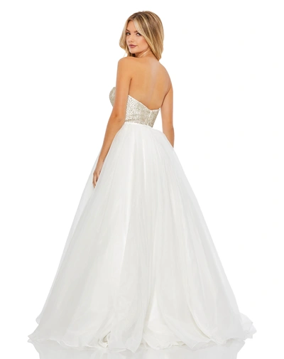 Shop Mac Duggal Strapless Embellished Ball Gown In White
