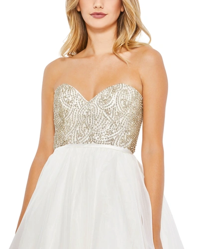 Shop Mac Duggal Strapless Embellished Ball Gown In White