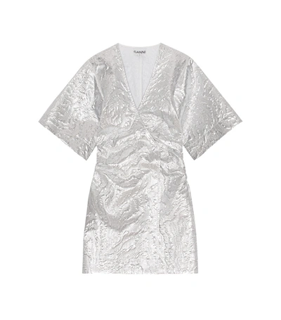 Shop Ganni Metallic Jacquard Mini Dress In Silver