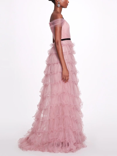 Shop Marchesa Multi-tiered Tulle Gown In Mauve