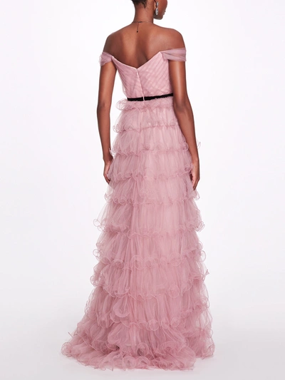Shop Marchesa Multi-tiered Tulle Gown In Mauve