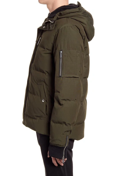 Shop Karl Lagerfeld Mid Length Down & Feather Jacket With Faux Shearling Lining In Olive