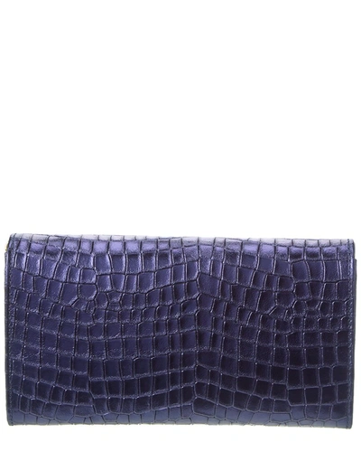 Shop Persaman New York Terina Croc-embossed Leather Clutch In Blue