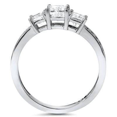 Pompeii3 1 1/2ct Three Stone Princess Cut Diamond Engagement Ring 14k White Gold In Multi