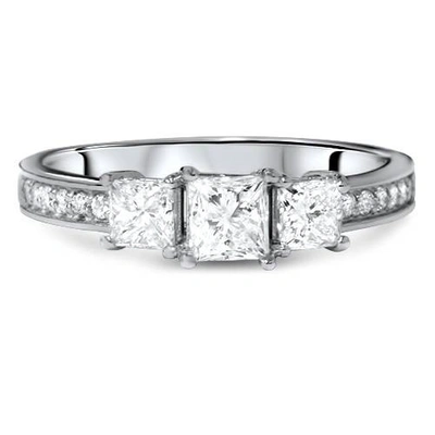 Pompeii3 1 1/2ct Three Stone Princess Cut Diamond Engagement Ring 14k White Gold In Multi