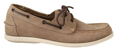 Pollini Beige Suede Low Top Mocassin Loafers Casual Men Shoes In Beige