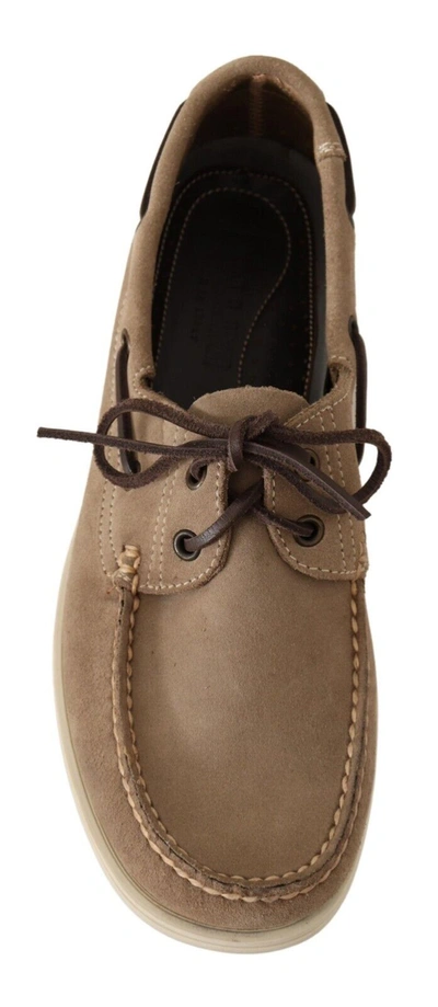 Pollini Beige Suede Low Top Mocassin Loafers Casual Men Shoes In Beige