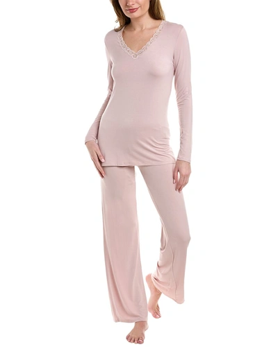 Shop Natori 2pc Feathers Essentials Pajama Set In Pink