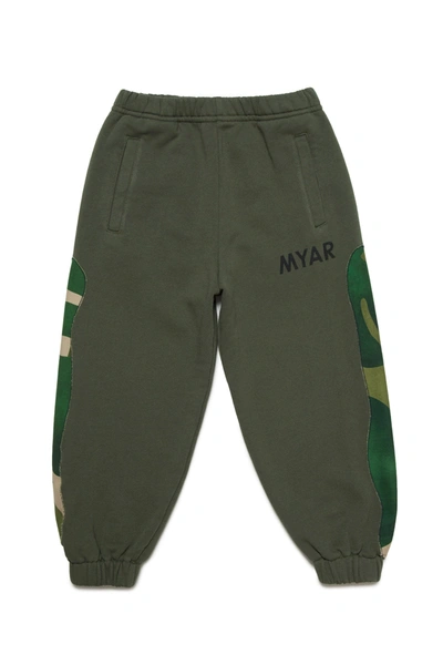 Shop Myar Plush Jogger Trousers With Rainforest Patterned Fabric Applications In Green