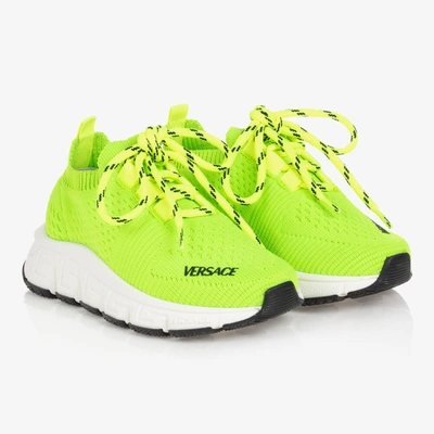 Shop Versace Neon Green Knitted Trigreca Trainers