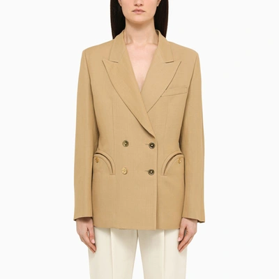 Shop Blazé Milano Camel Double-breasted Jacket In Beige