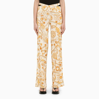 Shop Marine Serre Ivory/gold Stretch Trousers In White