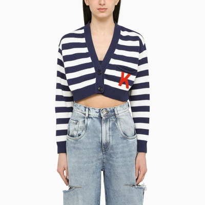 Shop Kenzo | Short Blue/white Striped Cardigan In Multicolor