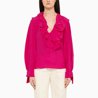 Shop Victoria Beckham Fuchsia Silk Blouse With Ruffles In Pink