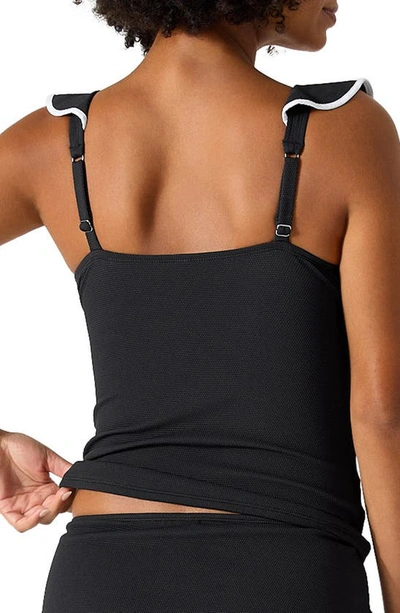 Tommy Bahama Island Cays Cabana Ruffle Tankini Top In Black