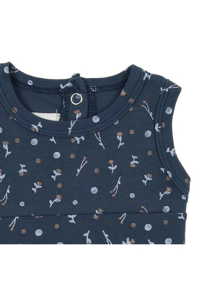 Maniere Floral Print Cotton Knit Romper In Blue