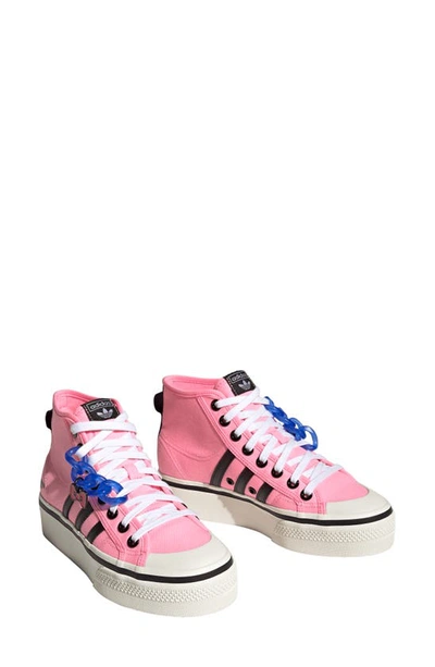 Shop Adidas Originals Nizza Mid Platform High Top Sneaker In Pink / Black/ Bright Royal