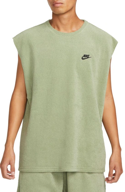 Shop Nike Terry Logo Muscle Tee In Oil Green/ Black