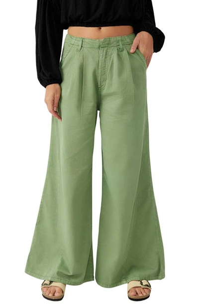 Shop Free People Light As Spring Wide Leg Trousers In Verde