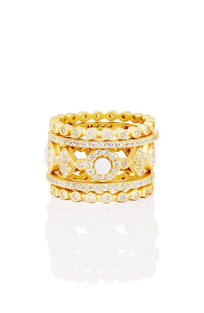 Shop Freida Rothman Signature Mother-of-pearl Stackable Rings In Gold/ Mother Of Pearl