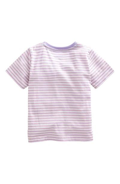 Shop Mini Boden Kids' Stripe Embroidered Cotton T-shirt In Ivory/soft Lavender