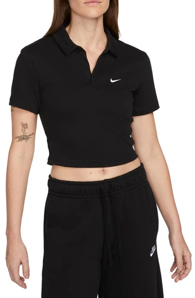 Shop Nike Essentials Stretch Crop Polo In Black/ White