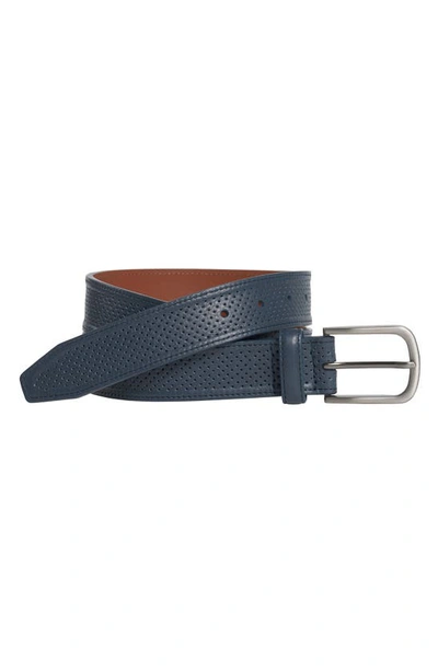 Shop Johnston & Murphy Perforated Leather Belt In Navy