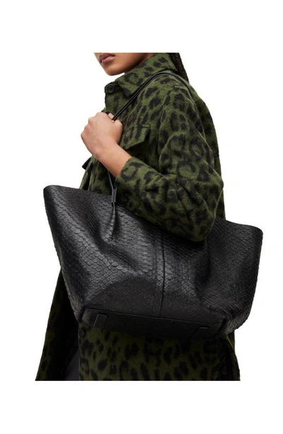 Shop Allsaints Hannah Python Embossed Leather Tote In Black Pebble Leather