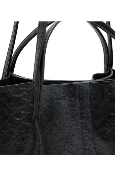 Shop Allsaints Hannah Python Embossed Leather Tote In Black Pebble Leather