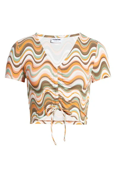 Shop Noisy May Kacey Wavy Ruched Crop Top In Aop Swirl