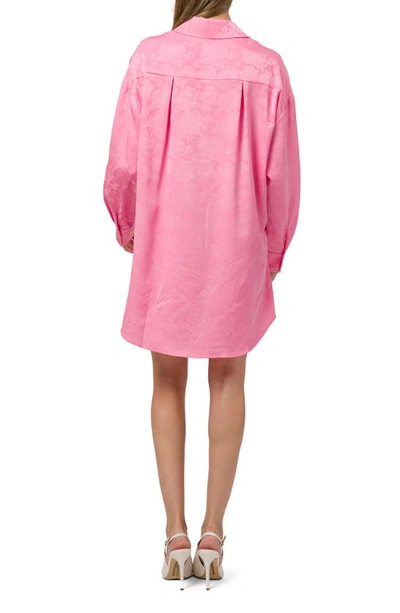 Shop Wayf Floral Jacquard Long Sleeve Shirtdress In Bubblegum Pink