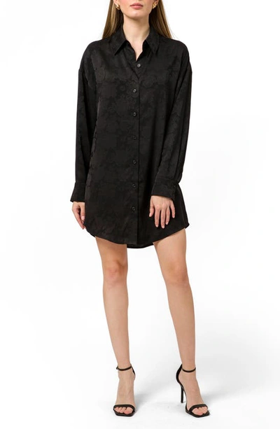Shop Wayf Floral Jacquard Long Sleeve Shirtdress In Black