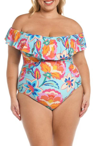 Shop La Blanca Breezy Off The Shoulder One-piece Swimsuit In Multi