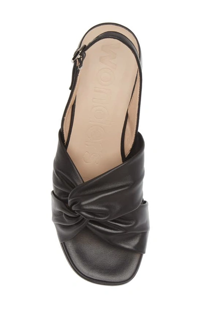 Shop Wonders Knot Detail Block Heel Sandal In Black Leather