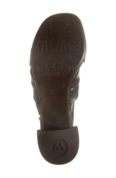 Shop Wonders Knot Detail Block Heel Sandal In Black Leather