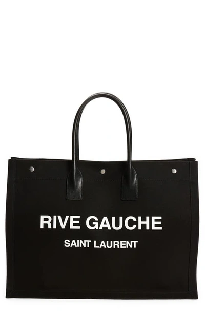 Shop Saint Laurent Noe Rive Gauche Logo Canvas Tote In Noir