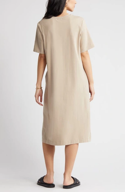 Shop Nordstrom Stretch Cotton Midi T-shirt Dress In Tan Cobblestone