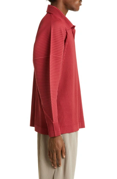 Shop Issey Miyake Monthly Colors February Pleated Long Sleeve Polo In 27-plum Red