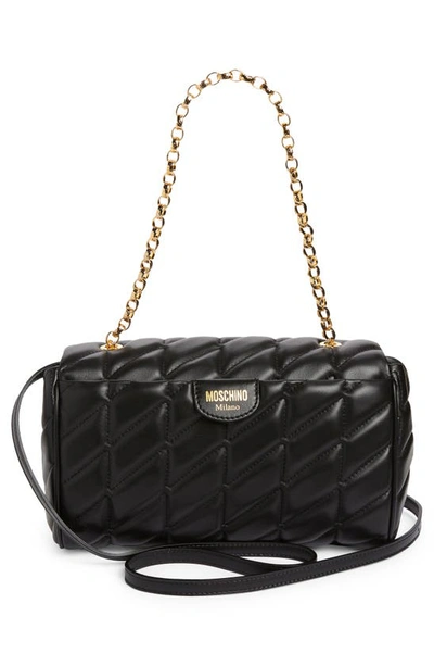Shop Moschino Double Smile Quilted Leather Shoulder Bag In Fantasy Print Black