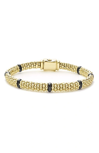 Shop Lagos Black Caviar Ceramic Station Bracelet In Gold