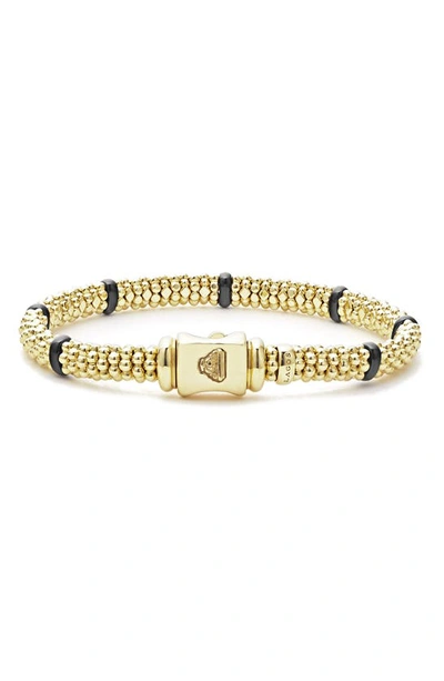 Shop Lagos Black Caviar Ceramic Station Bracelet In Gold