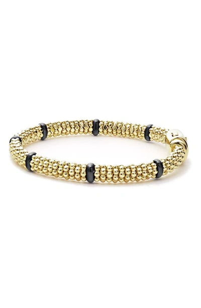 Shop Lagos Black Caviar Ceramic Station Bracelet In Gold