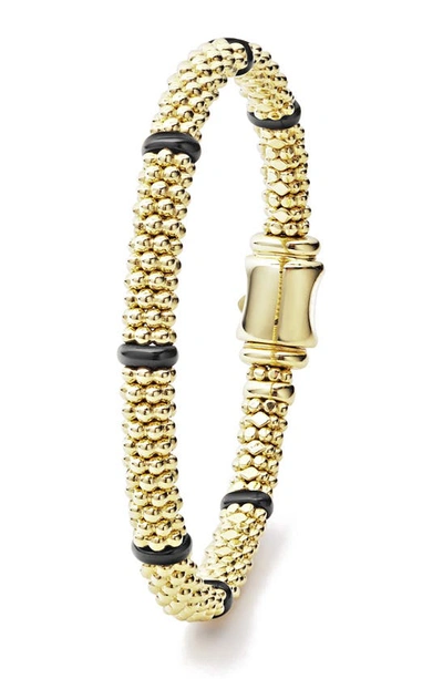 Shop Lagos Black Caviar Ceramic Station Bracelet In Gold