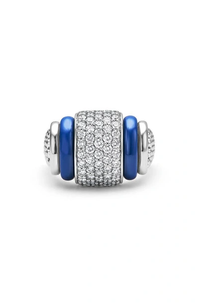 Shop Lagos Blue Caviar Diamond & Ceramic Ring In Marine