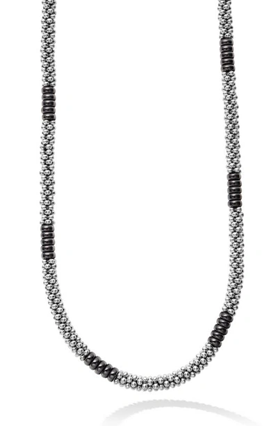 Lagos Sterling Silver Black Caviar Beaded Necklace In Black
