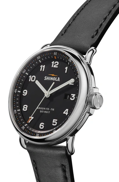 Shop Shinola The Canfield Leather Strap Watch, 43mm In Black