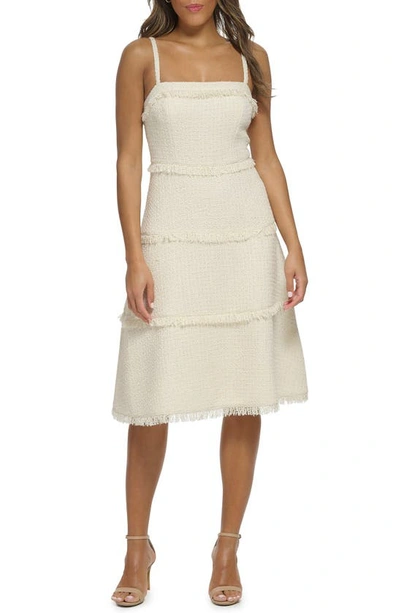 Shop Donna Karan Fringe Tweed Dress In Ivory