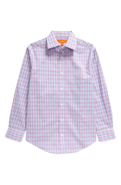 Shop Tallia Kids' Plaid Cotton Blend Dress Shirt In Purple/ Pink