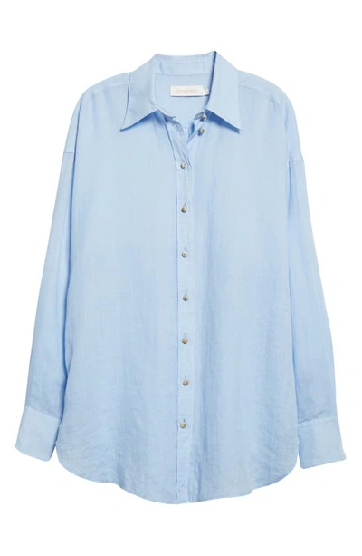 Shop Zimmermann Tama Long Sleeve Ramie Button-up Shirt In Sky
