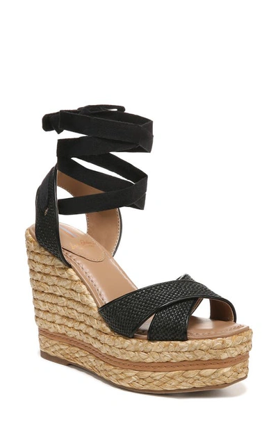 Shop Sam Edelman Vaughn Ankle Wrap Espadrille Platform Wedge Sandal In Black